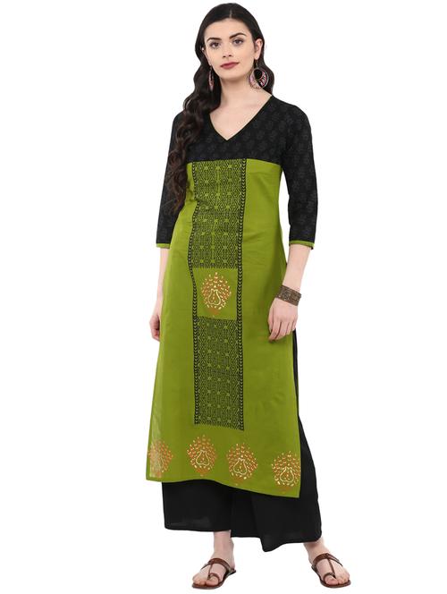 block printed straight kurta - 16245578 - Standard Image - 1