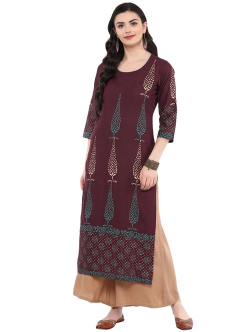 block printed straight kurta - 16245579 - Standard Image - 1