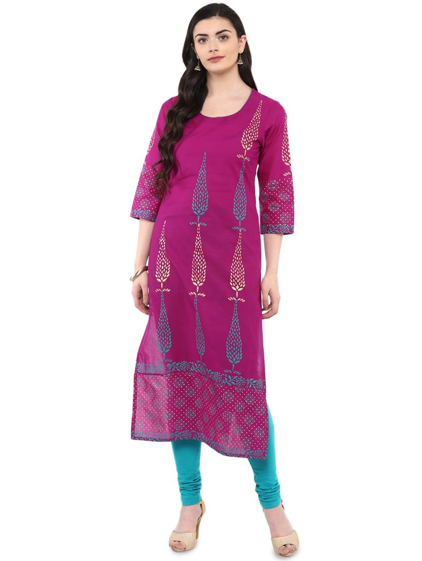block printed straight kurta - 16245581 - Zoom Image - 1