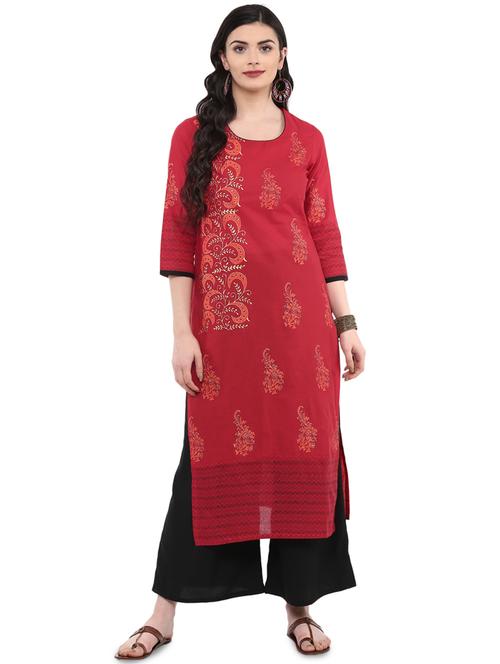 block printed straight kurta - 16245582 - Standard Image - 1