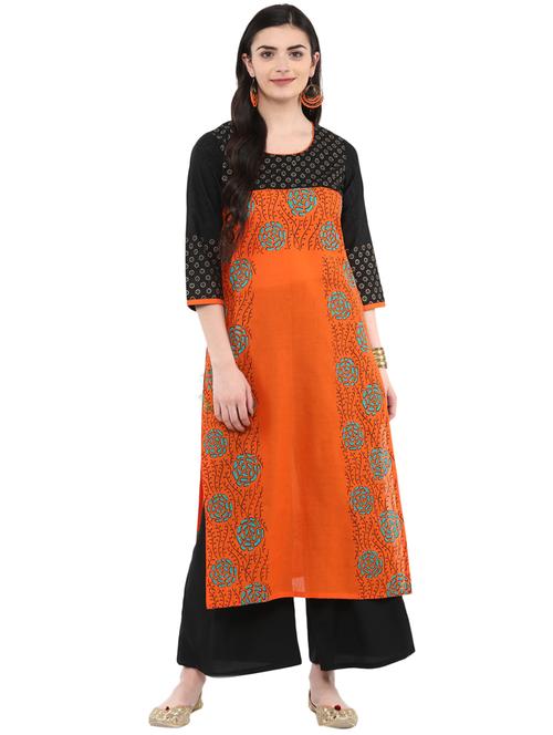 block printed straight kurta - 16245584 - Standard Image - 1