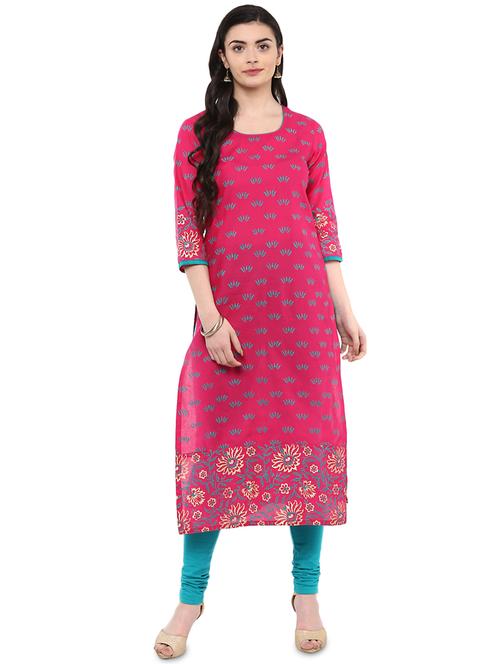 block printed straight kurta - 16245585 - Standard Image - 1