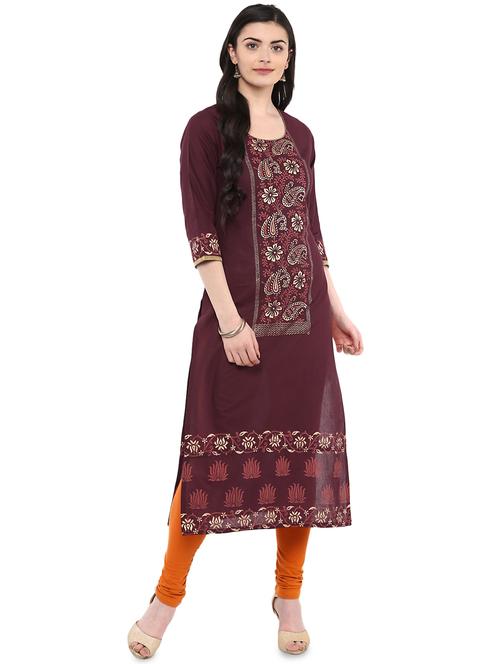 block printed straight kurta - 16245587 - Standard Image - 1