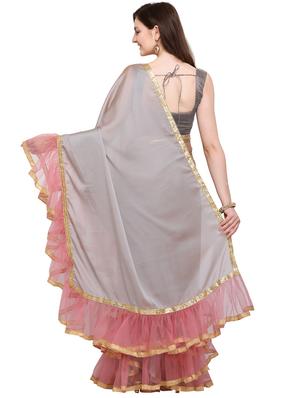 ruffle bordered fusion saree with blouse - 16245607 - Standard Image - 2