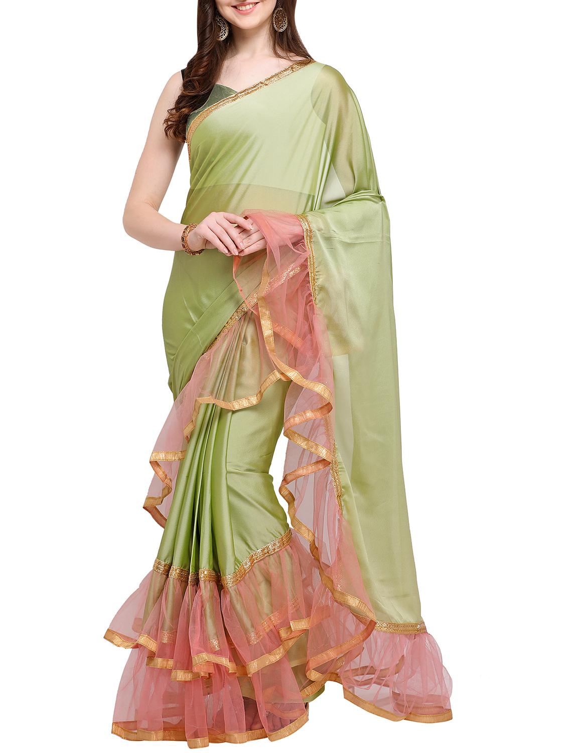 Ruffle bordered fusion saree with blouse - 16245611 - Zoom Image - 1