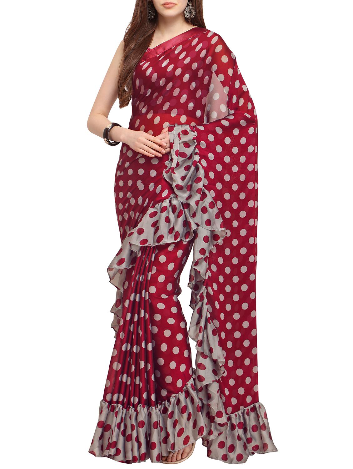 Ruffle bordered fusion saree with blouse - 16245616 - Zoom Image - 1