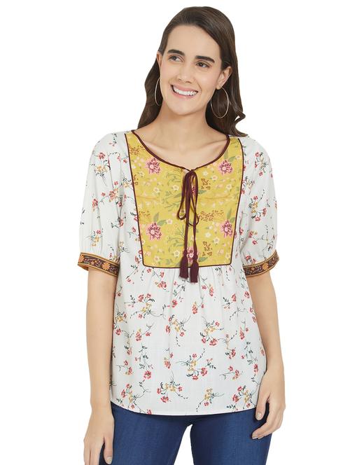 tie up neck floral tunic - 16245719 - Standard Image - 1