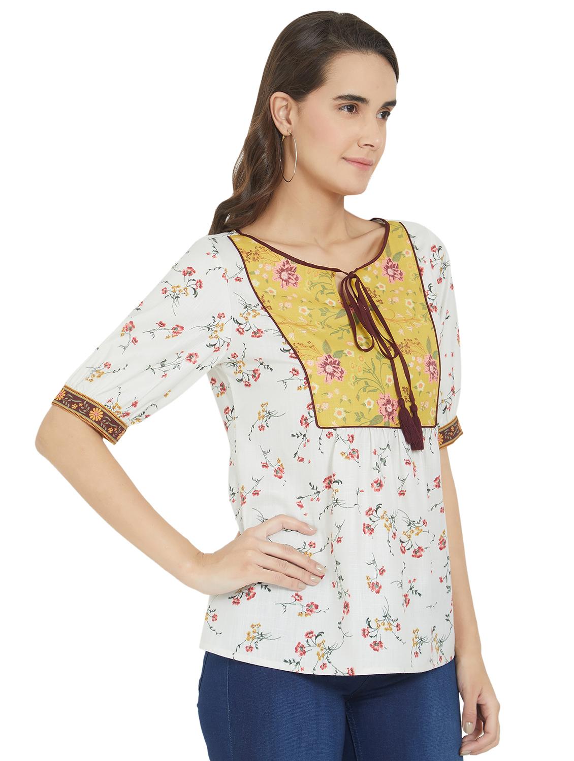 tie up neck floral tunic - 16245719 - Zoom Image - 2