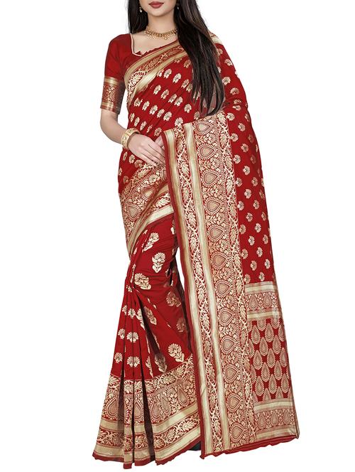 floral zari motif kanjivaram saree with blouse - 16245790 - Very Small Image - 1