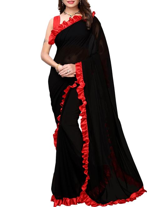 ruffle bordered fusion saree with blouse - 16246054 - Standard Image - 1