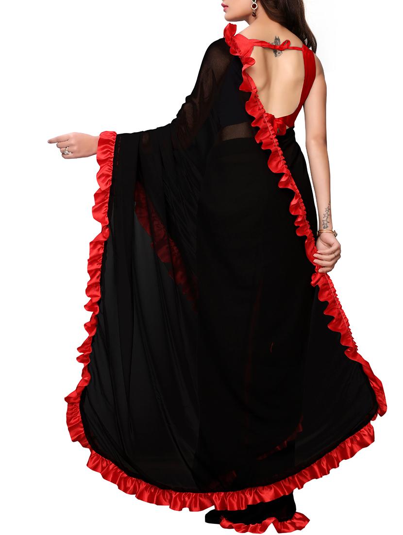 ruffle bordered fusion saree with blouse - 16246054 - Zoom Image - 2