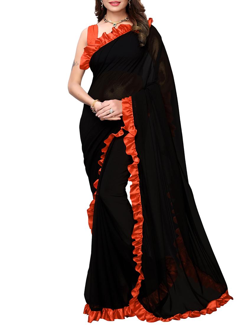 ruffle bordered fusion saree with blouse - 16246058 - Zoom Image - 1