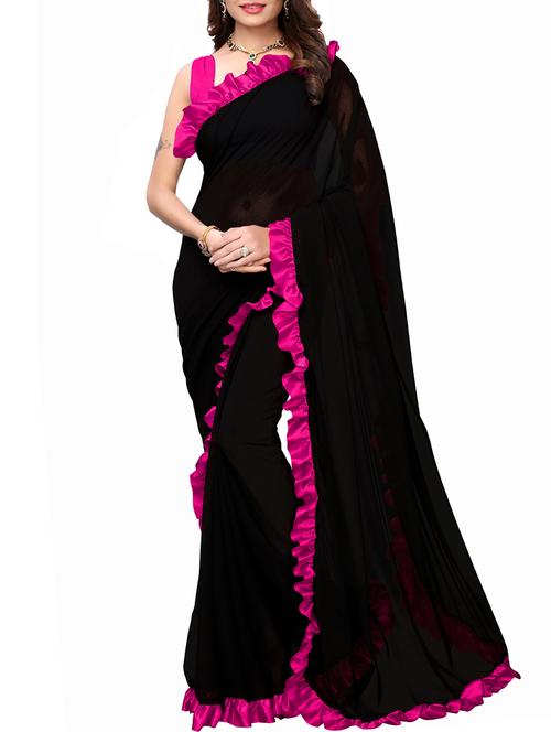 ruffle bordered fusion saree with blouse - 16246059 - Standard Image - 1