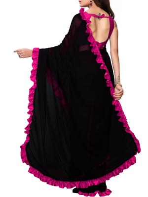 ruffle bordered fusion saree with blouse - 16246059 - Standard Image - 2
