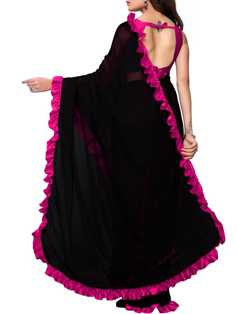 ruffle bordered fusion saree with blouse - 16246059 - Zoom Image - 2
