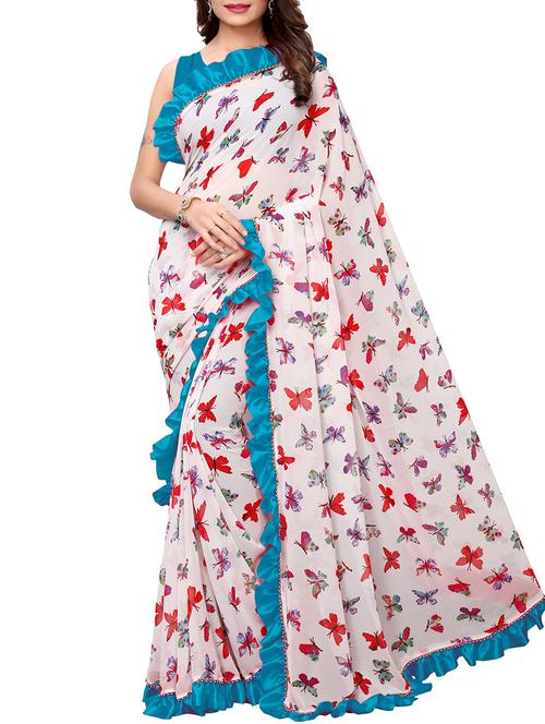 ruffle bordered fusion saree with blouse - 16246063 - Standard Image - 1