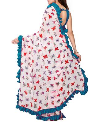 ruffle bordered fusion saree with blouse - 16246063 - Standard Image - 2