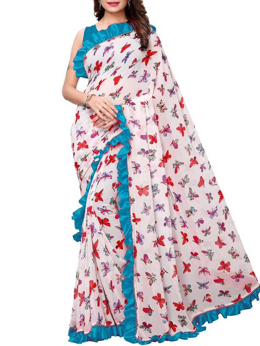 ruffle bordered fusion saree with blouse - 16246063 - Zoom Image - 1
