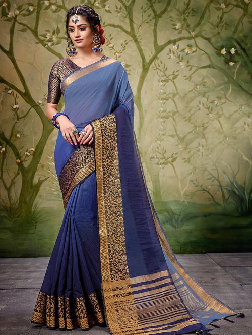 floral zari border woven saree with blouse - 16246090 - Standard Image - 1