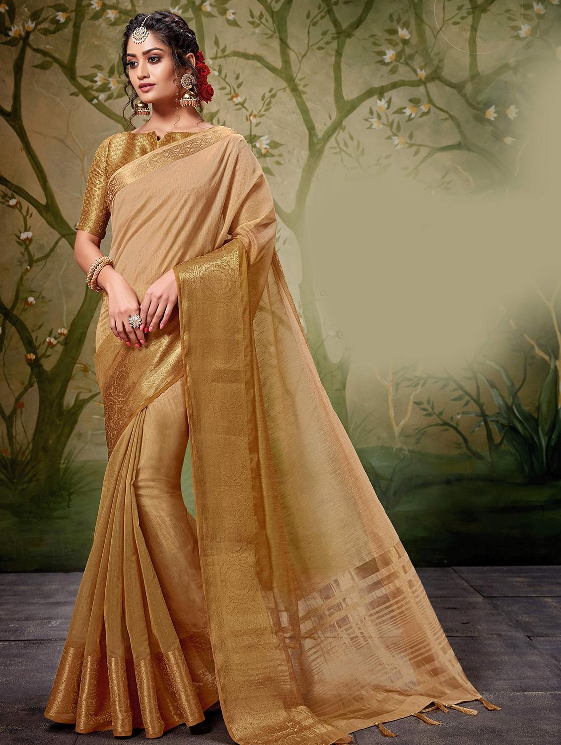 zari border woven saree with blouse - 16246094 - Zoom Image - 1