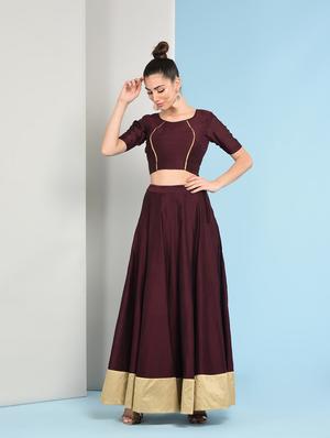 maroon solid flared lehenga - 16246243 - Standard Image - 2
