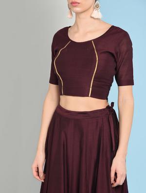 maroon solid flared lehenga - 16246243 - Standard Image - 5
