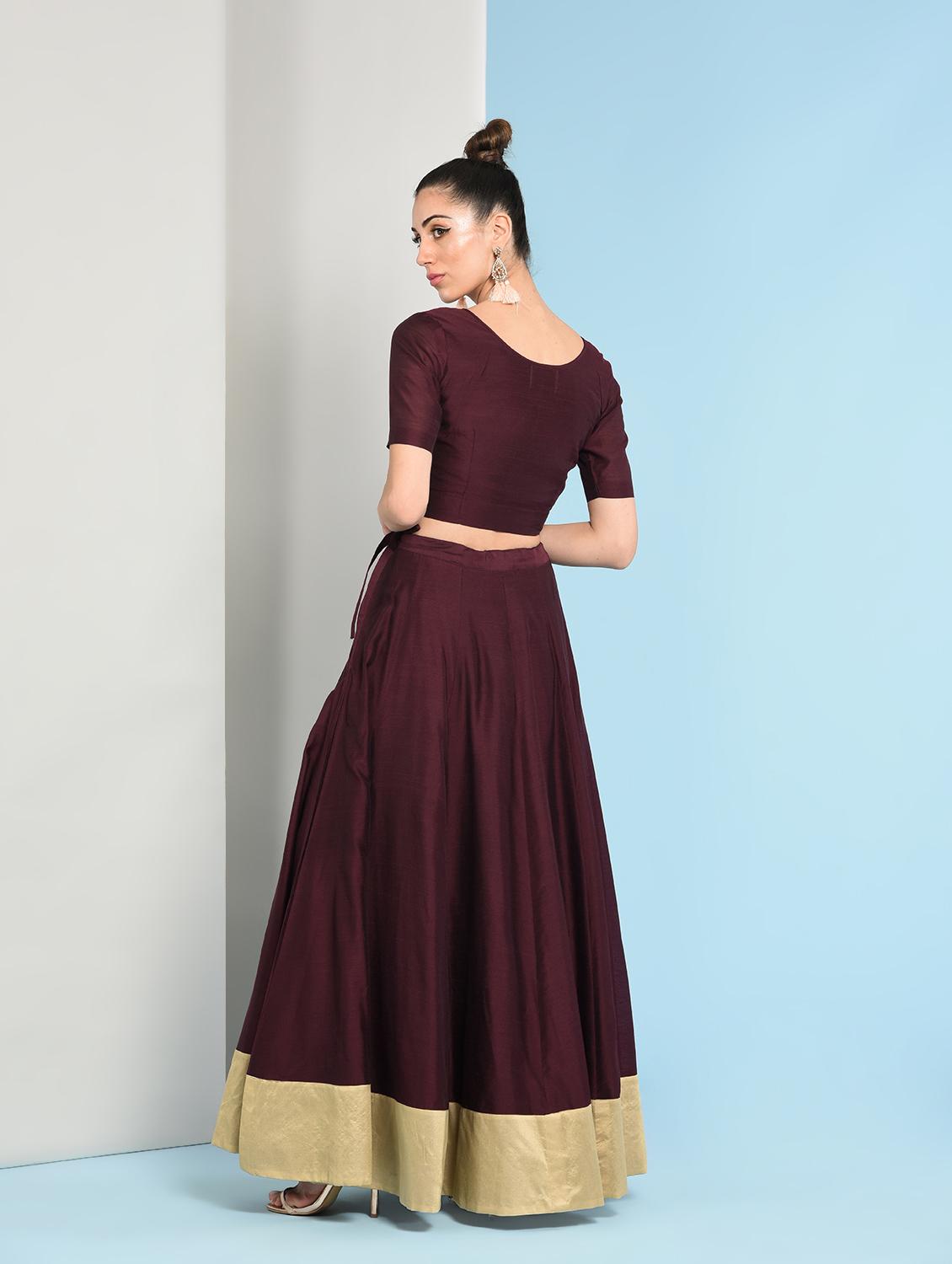 maroon solid flared lehenga - 16246243 - Zoom Image - 4
