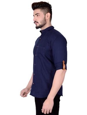 navy blue cotton casual shirt - 16246997 - Standard Image - 2