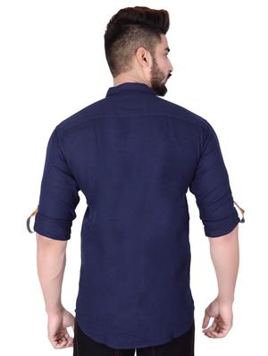 navy blue cotton casual shirt - 16246997 - Standard Image - 3