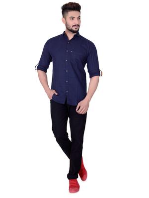 navy blue cotton casual shirt - 16246997 - Standard Image - 4