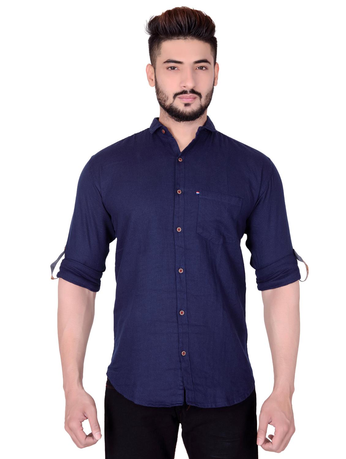 navy blue cotton casual shirt - 16246997 - Zoom Image - 1