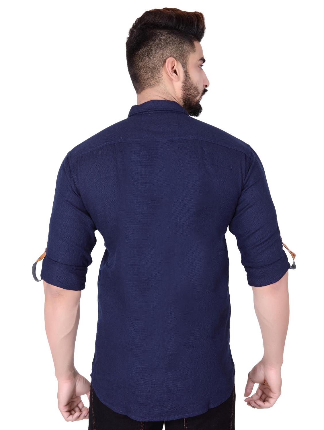 navy blue cotton casual shirt - 16246997 - Zoom Image - 3