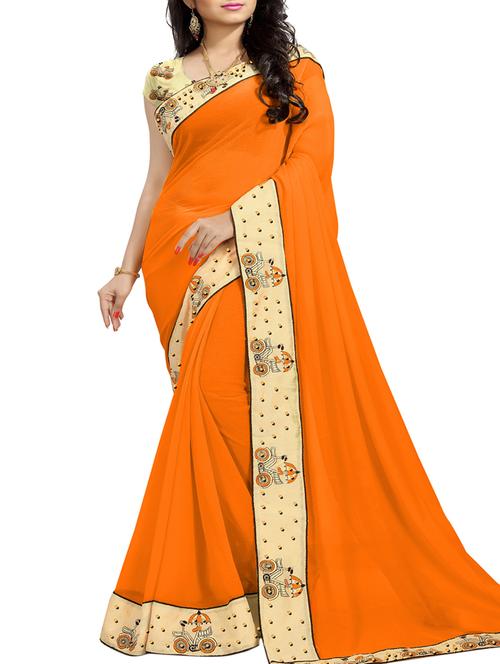 embroidered lace border saree with blouse - 16248722 - Standard Image - 1