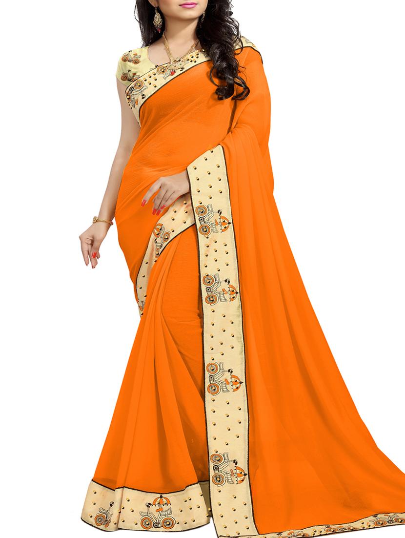 embroidered lace border saree with blouse - 16248722 - Zoom Image - 1