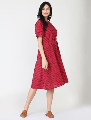 quirky text tie knot a-line dress - 16249405 - Standard Image - 2