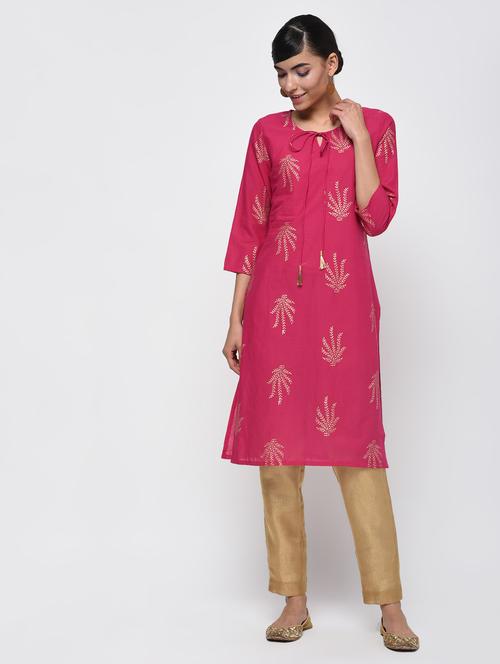 Block print straight kurta - 16249549 - Standard Image - 1