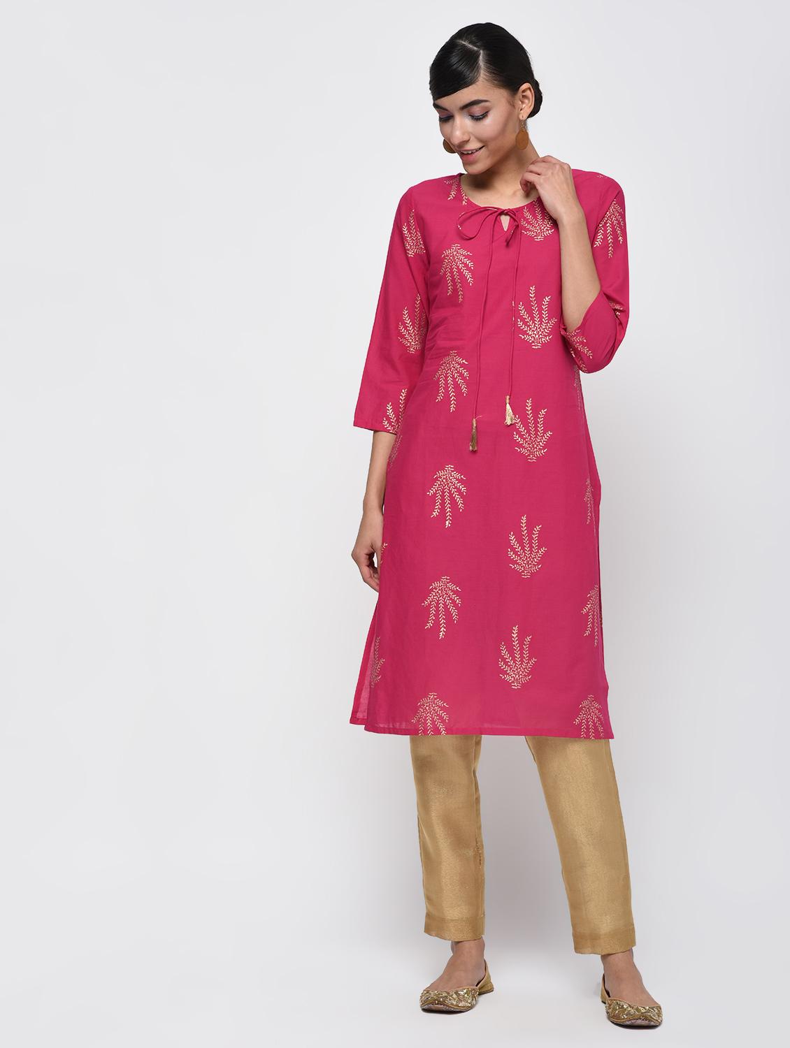 Block print straight kurta - 16249549 - Zoom Image - 1
