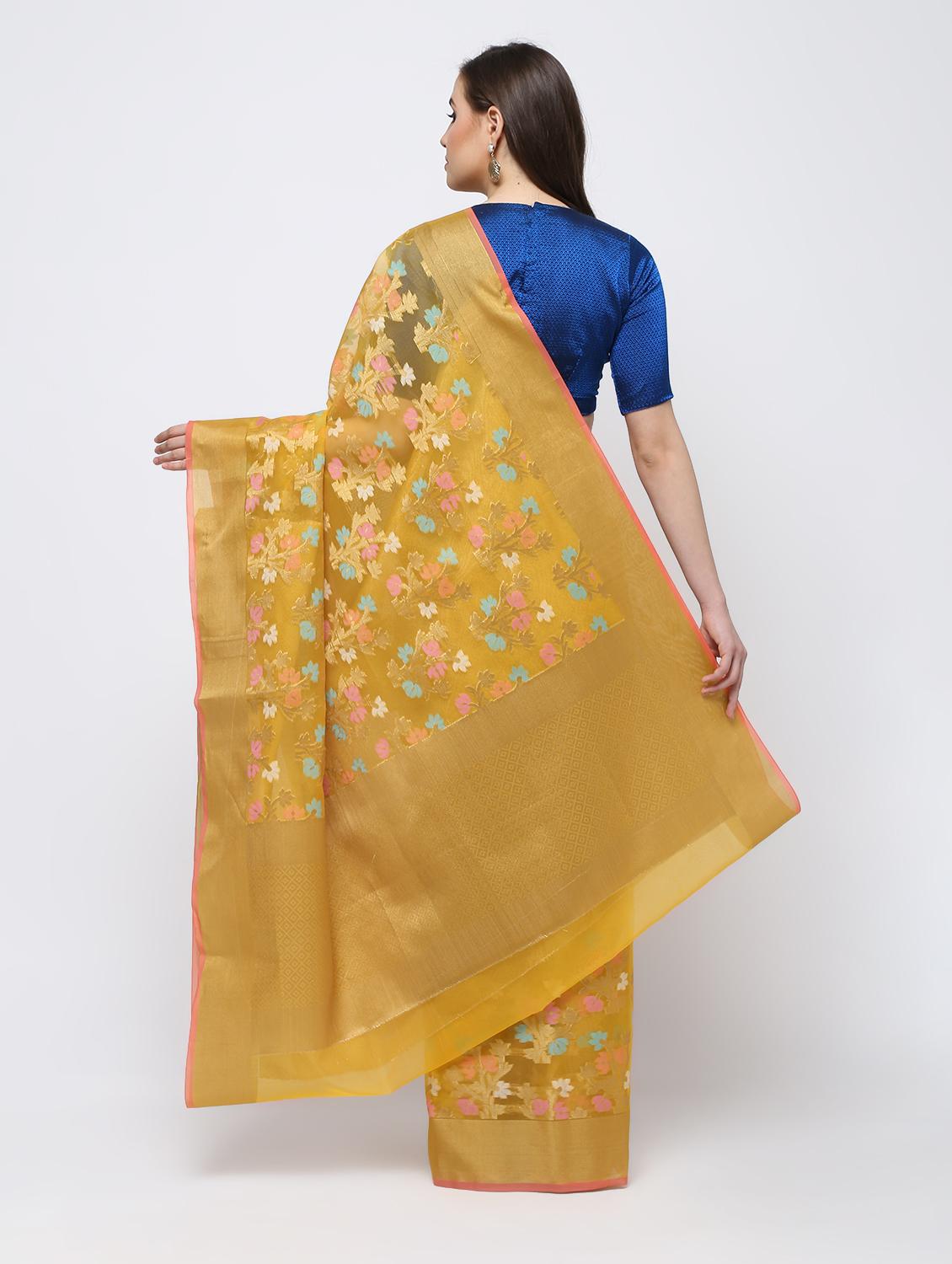 floral zari work saree with blouse - 16249886 - Zoom Image - 2