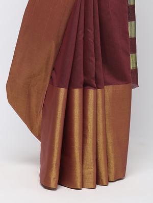 solid zari border saree with blouse - 16249897 - Standard Image - 3