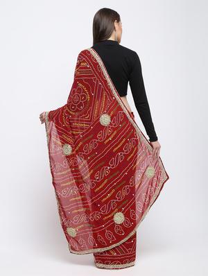 gota patti bandhani saree with blouse - 16249909 - Standard Image - 2