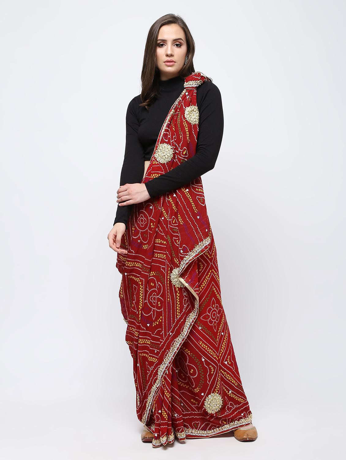 gota patti bandhani saree with blouse - 16249909 - Zoom Image - 1