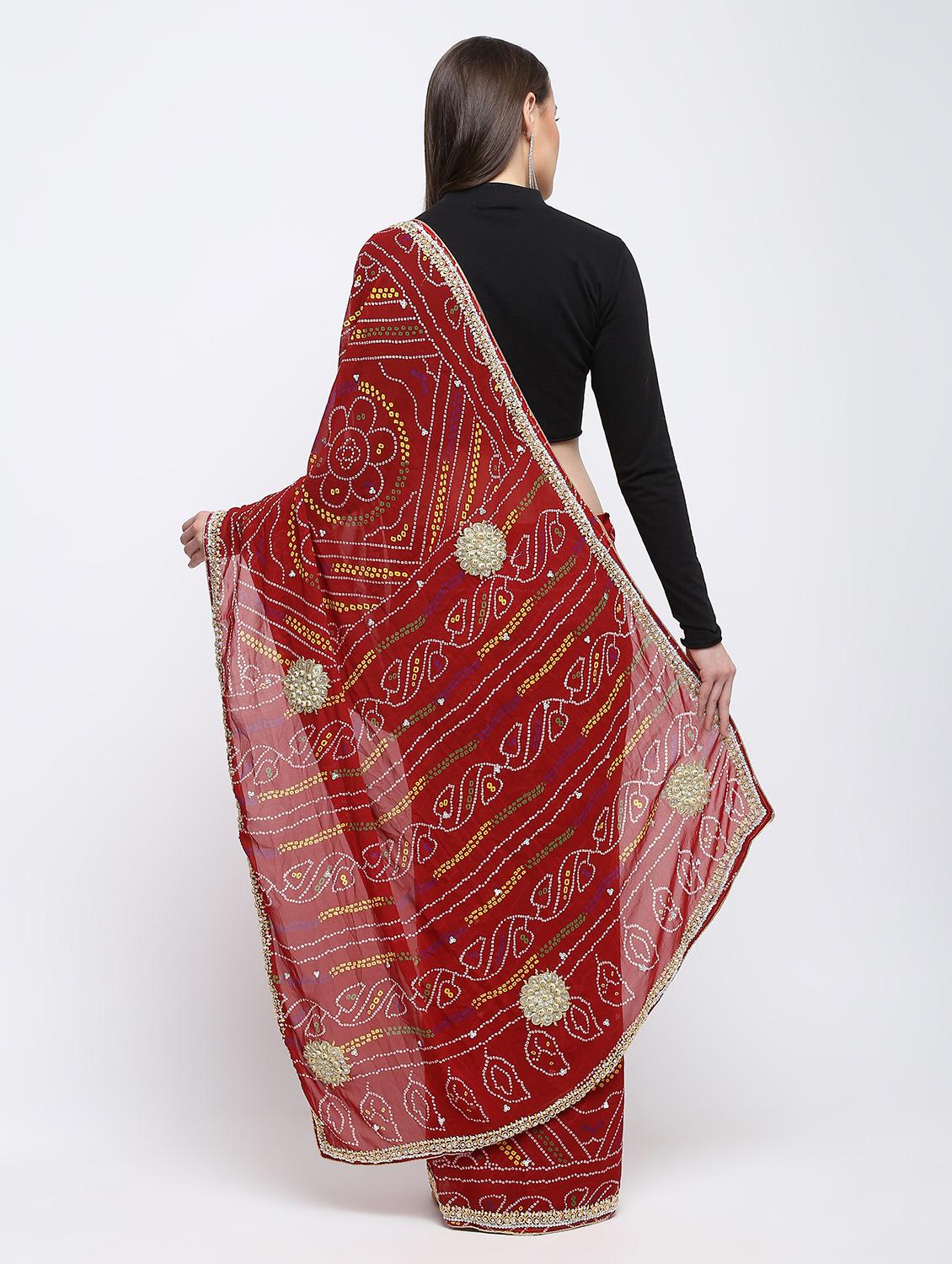 gota patti bandhani saree with blouse - 16249909 - Zoom Image - 2