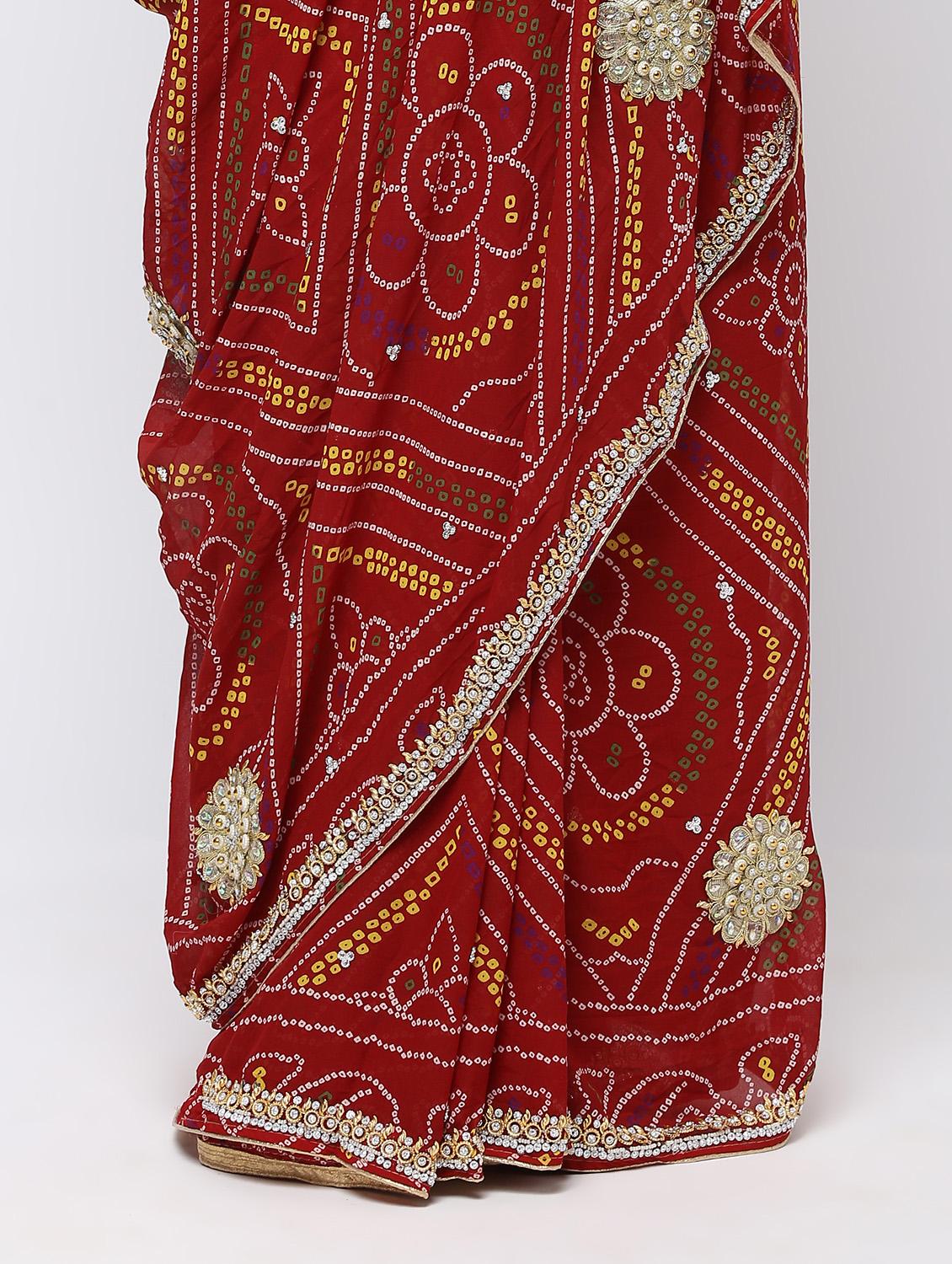 gota patti bandhani saree with blouse - 16249909 - Zoom Image - 3