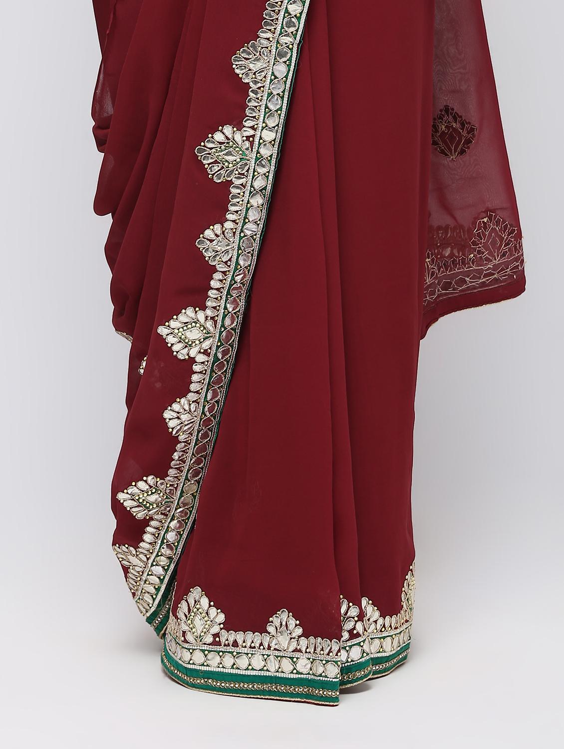 maroon georgette gota patti saree with blouse - 16250010 - Zoom Image - 3