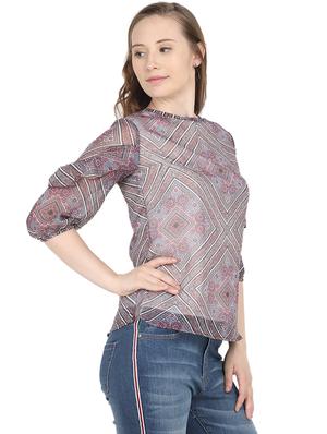 ruffle trim keyhole back top - 16250178 - Standard Image - 2