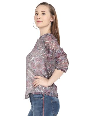 ruffle trim keyhole back top - 16250178 - Standard Image - 3