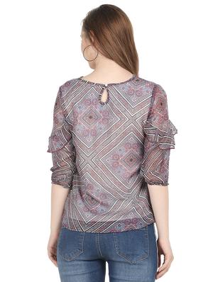 ruffle trim keyhole back top - 16250178 - Standard Image - 4