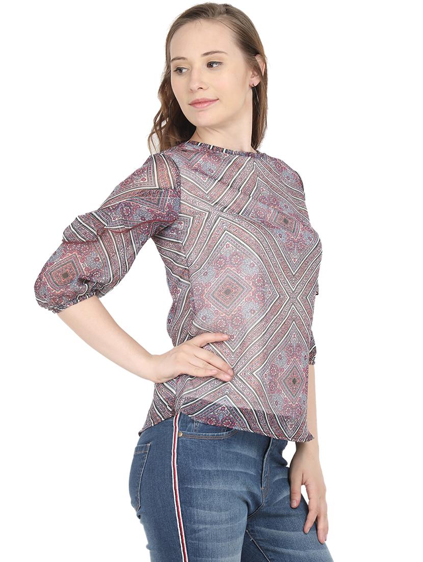 ruffle trim keyhole back top - 16250178 - Zoom Image - 2