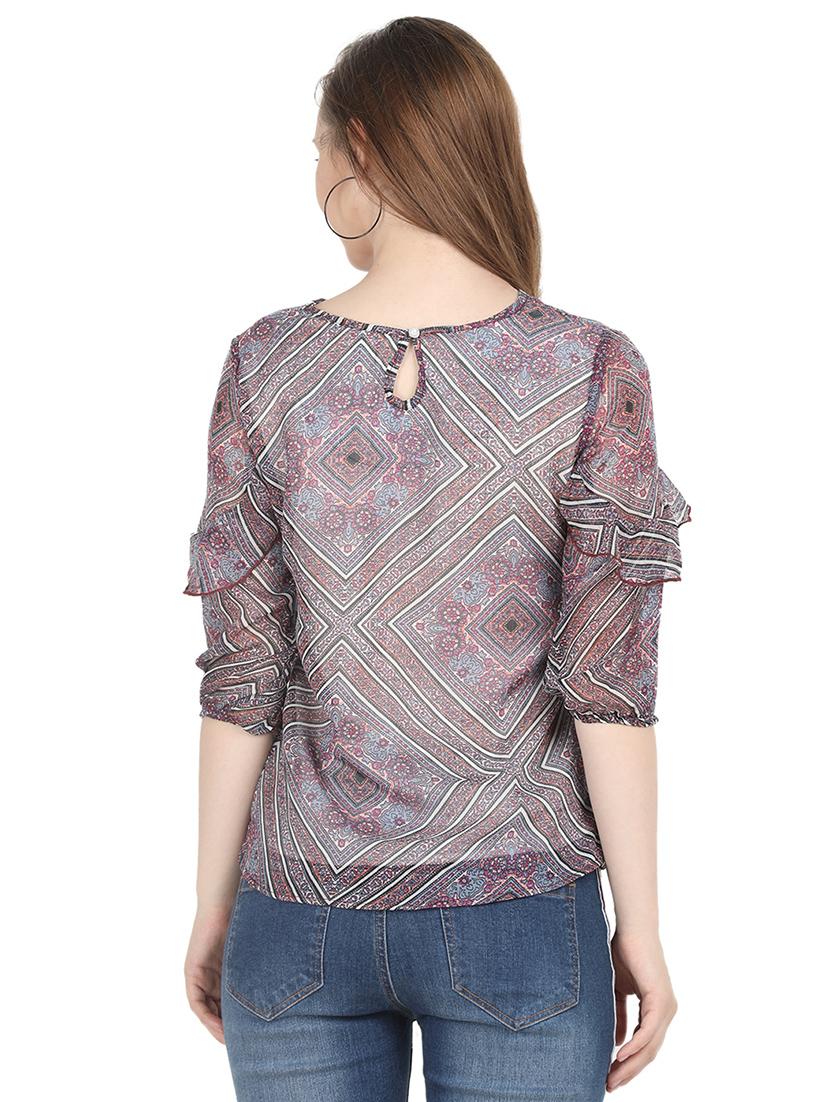 ruffle trim keyhole back top - 16250178 - Zoom Image - 4