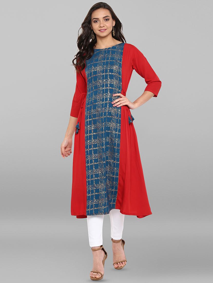 foil printed a-line kurta - 16250373 - Zoom Image - 1